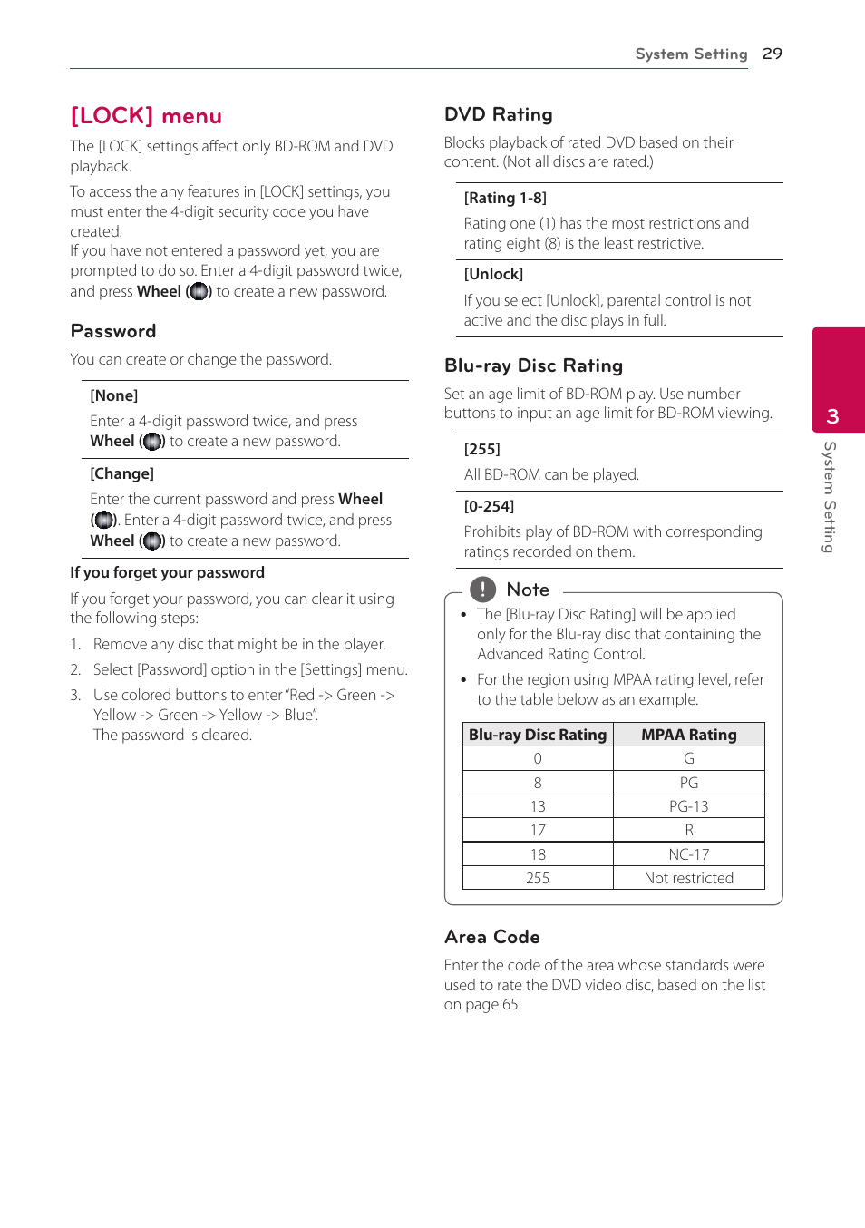 Lock] menu, 29 – [lock] menu | LG BP730 User Manual | Page 29 / 73