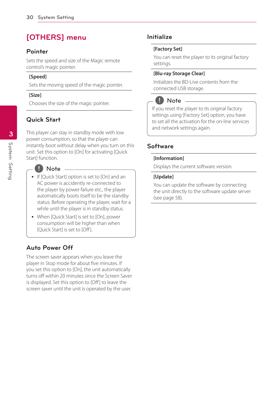 Others] menu, 30 – [others] menu | LG BP730 User Manual | Page 30 / 73