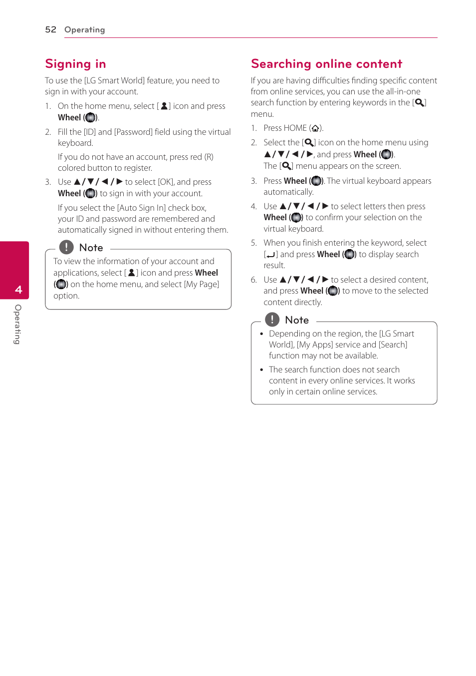 Signing in, Searching online content, 52 – signing in 52 – searching online content | LG BP730 User Manual | Page 52 / 73