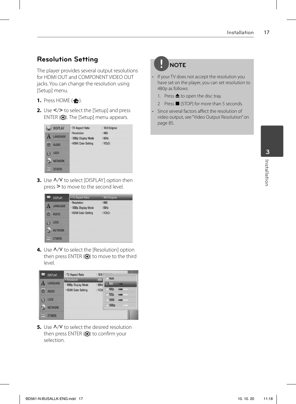 Resolution setting | LG BD550 User Manual | Page 17 / 92