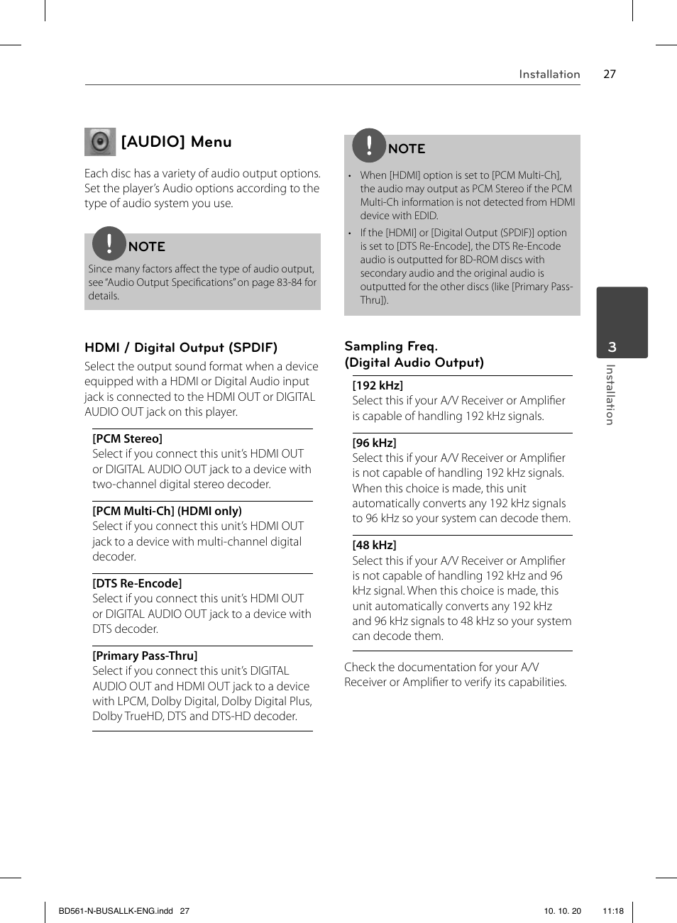 Audio] menu | LG BD550 User Manual | Page 27 / 92