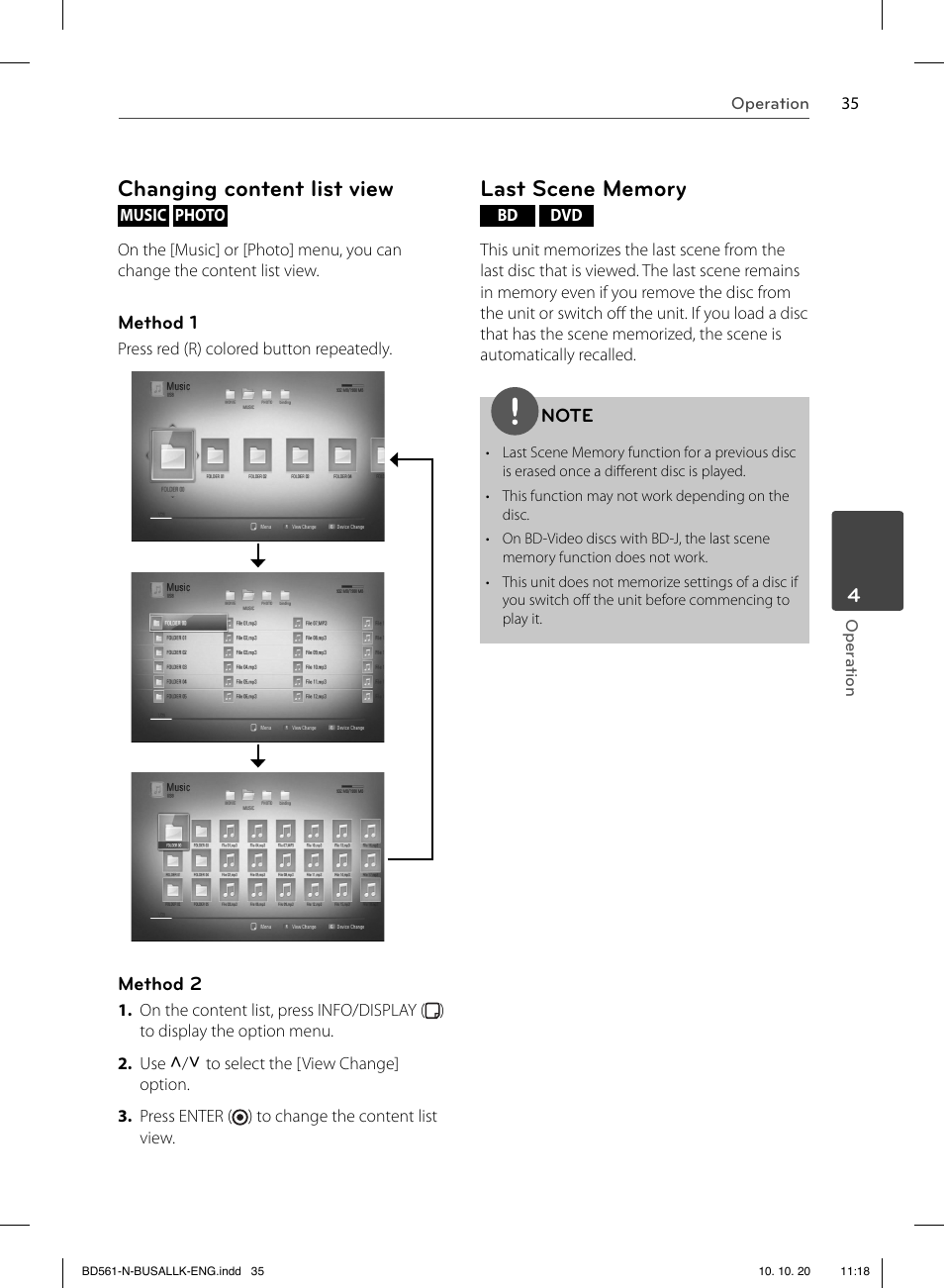 Changing content list view | LG BD550 User Manual | Page 35 / 92