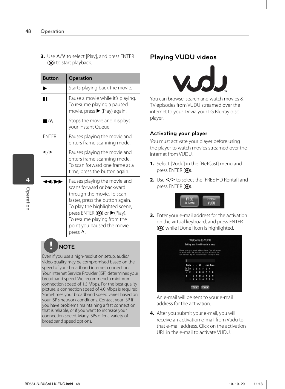 Playing vudu videos | LG BD550 User Manual | Page 48 / 92