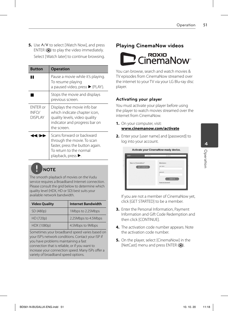 Playing cinemanow videos | LG BD550 User Manual | Page 51 / 92