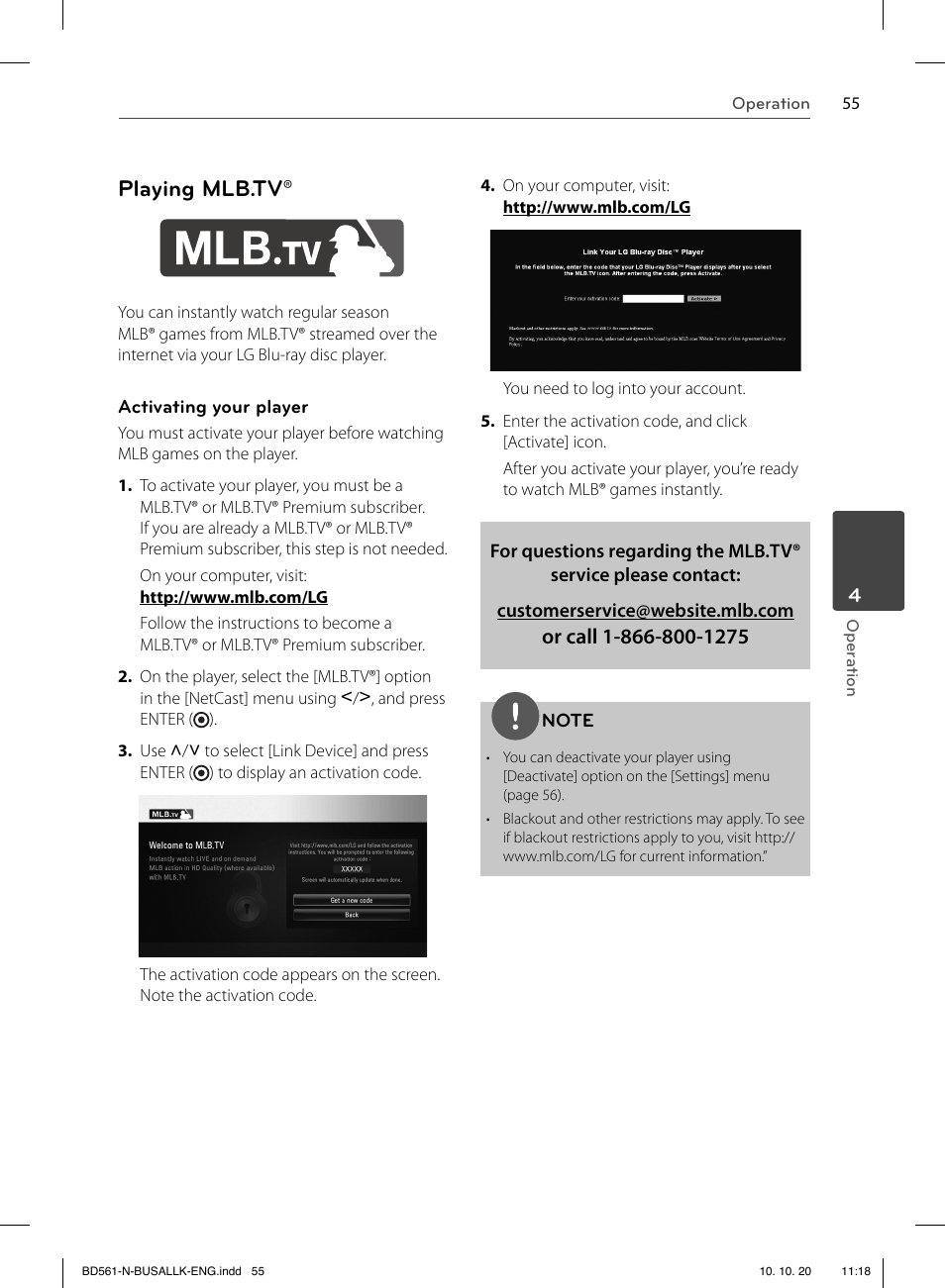 Playing mlb.tv | LG BD550 User Manual | Page 55 / 92