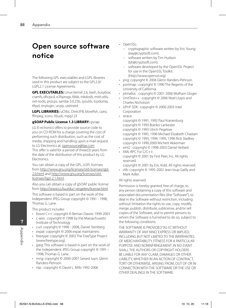 Open source software notice | LG BD550 User Manual | Page 88 / 92