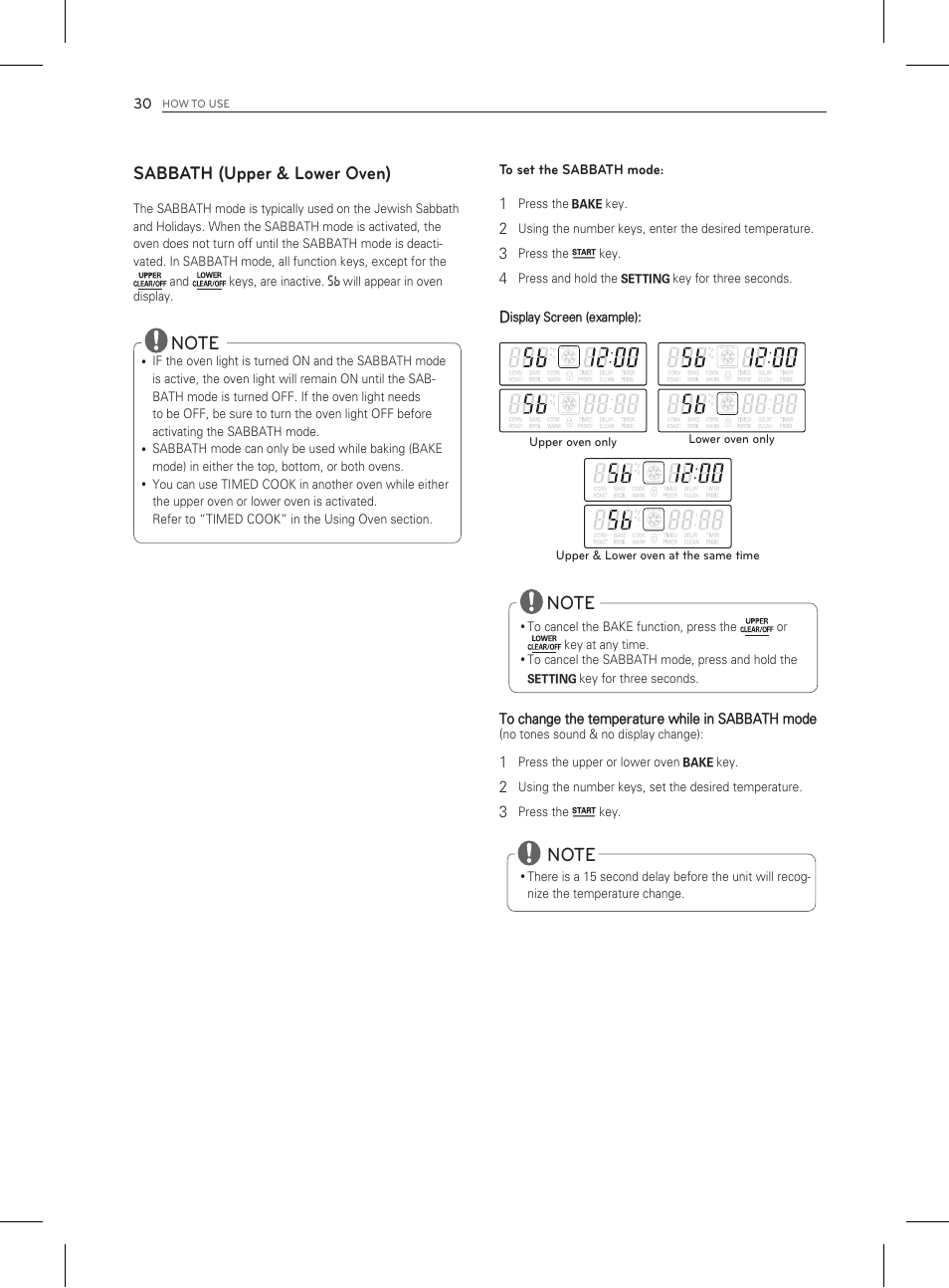 Sabbath (upper & lower oven) | LG LDG3011ST User Manual | Page 30 / 43