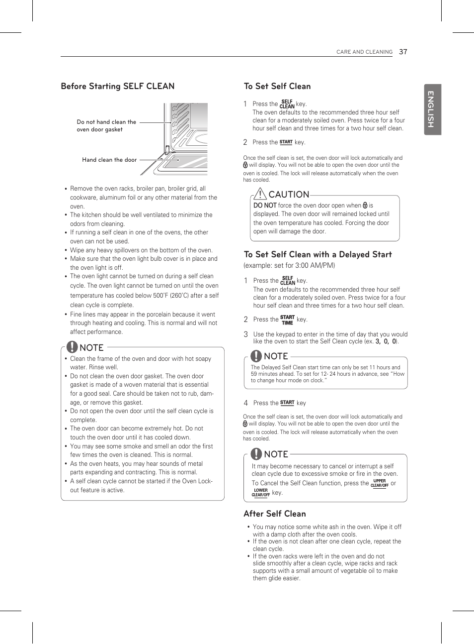 Before starting self clean, Caution, After self clean | LG LDG3011ST User Manual | Page 37 / 43