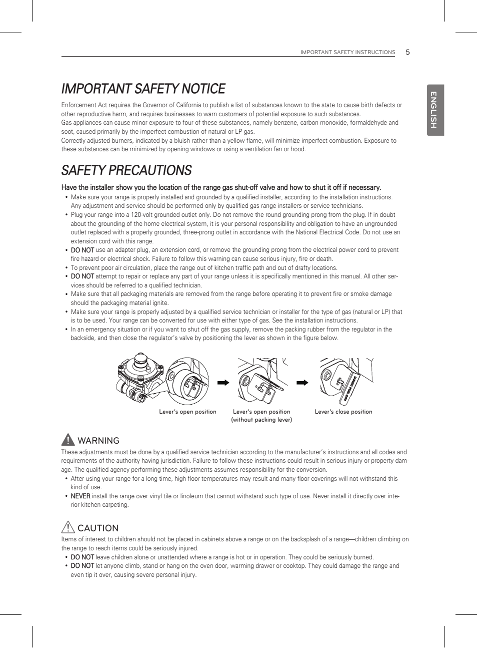 Important safety notice, Safety precautions, Warning | Caution | LG LDG3011ST User Manual | Page 5 / 43