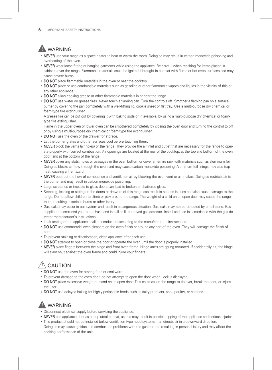 Warning, Caution | LG LDG3011ST User Manual | Page 6 / 43