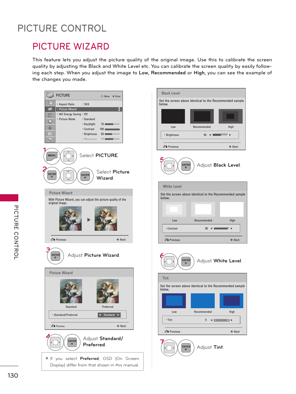 Picture wizard, Picture control | LG 60PK750 User Manual | Page 130 / 221