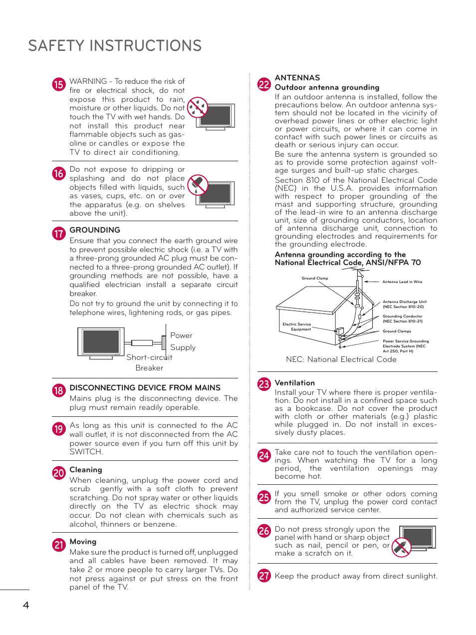 Safety instructions | LG 60PK750 User Manual | Page 4 / 221