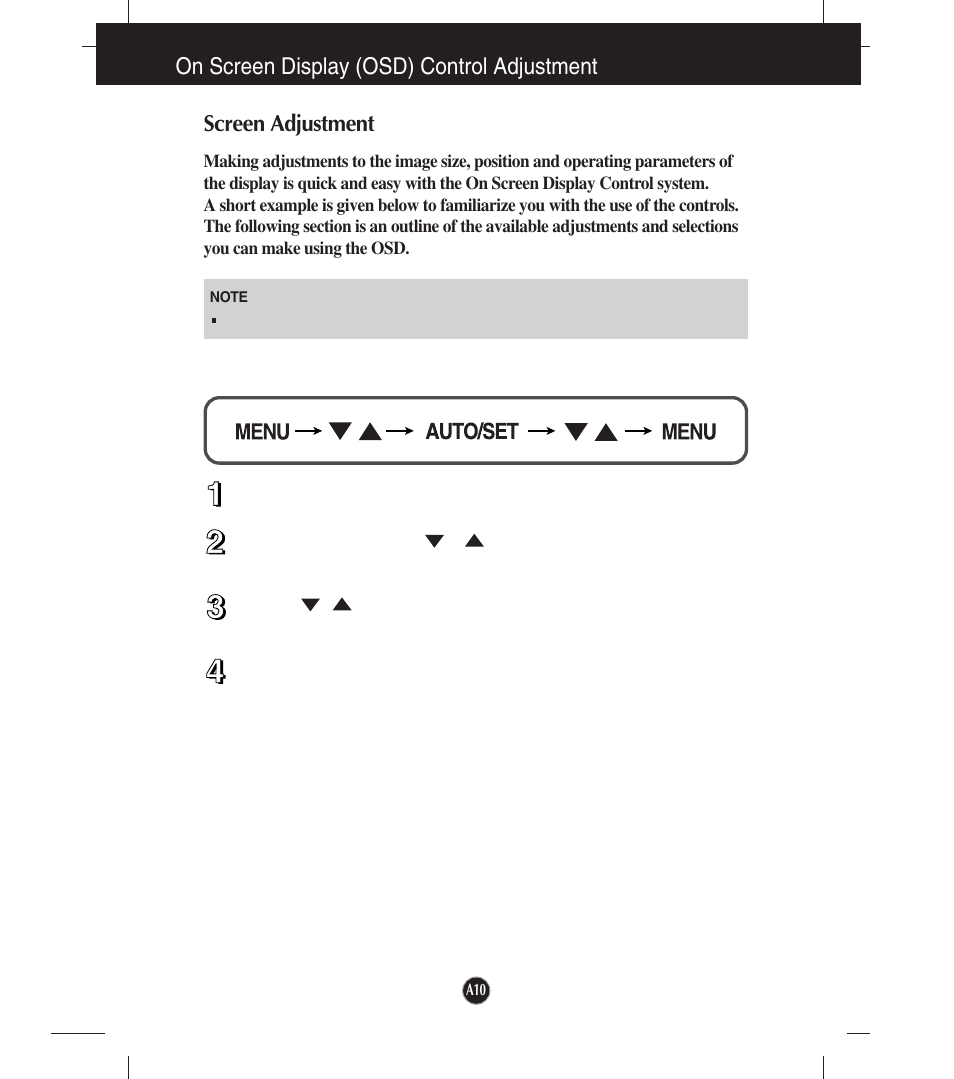 On screen display (osd) control adjustment, Screen adjustment | LG W1953T-PF User Manual | Page 11 / 26