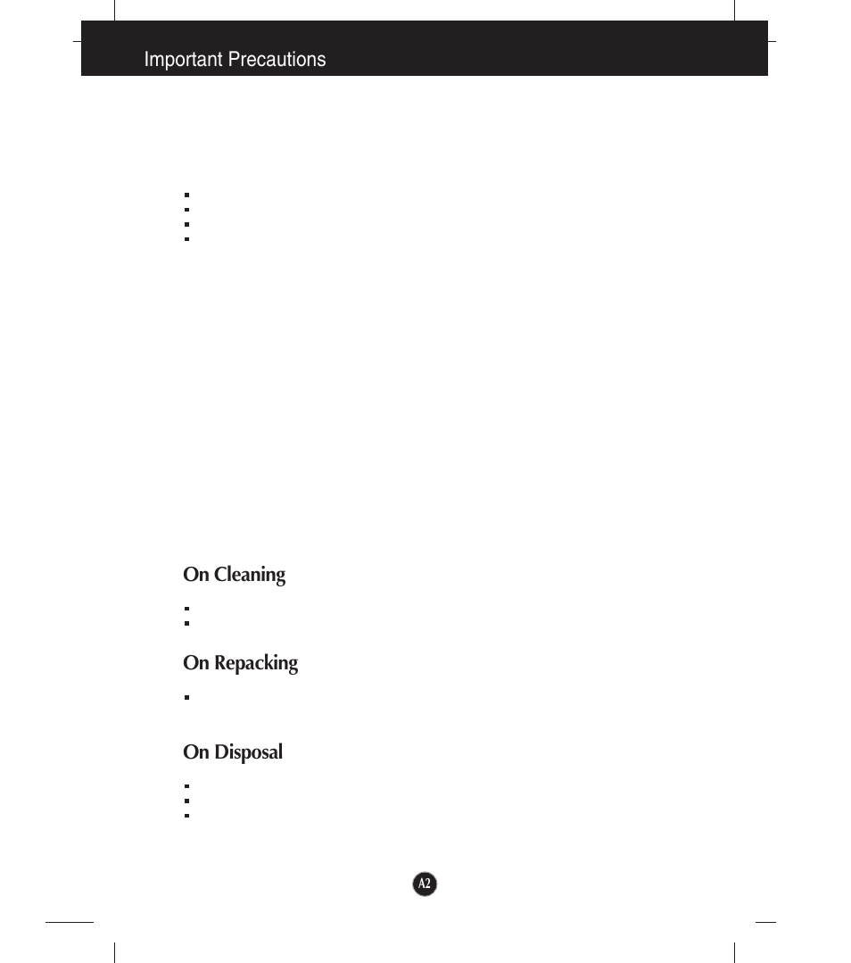 On cleaning, On repacking, On disposal | Important precautions | LG W1953T-PF User Manual | Page 3 / 26
