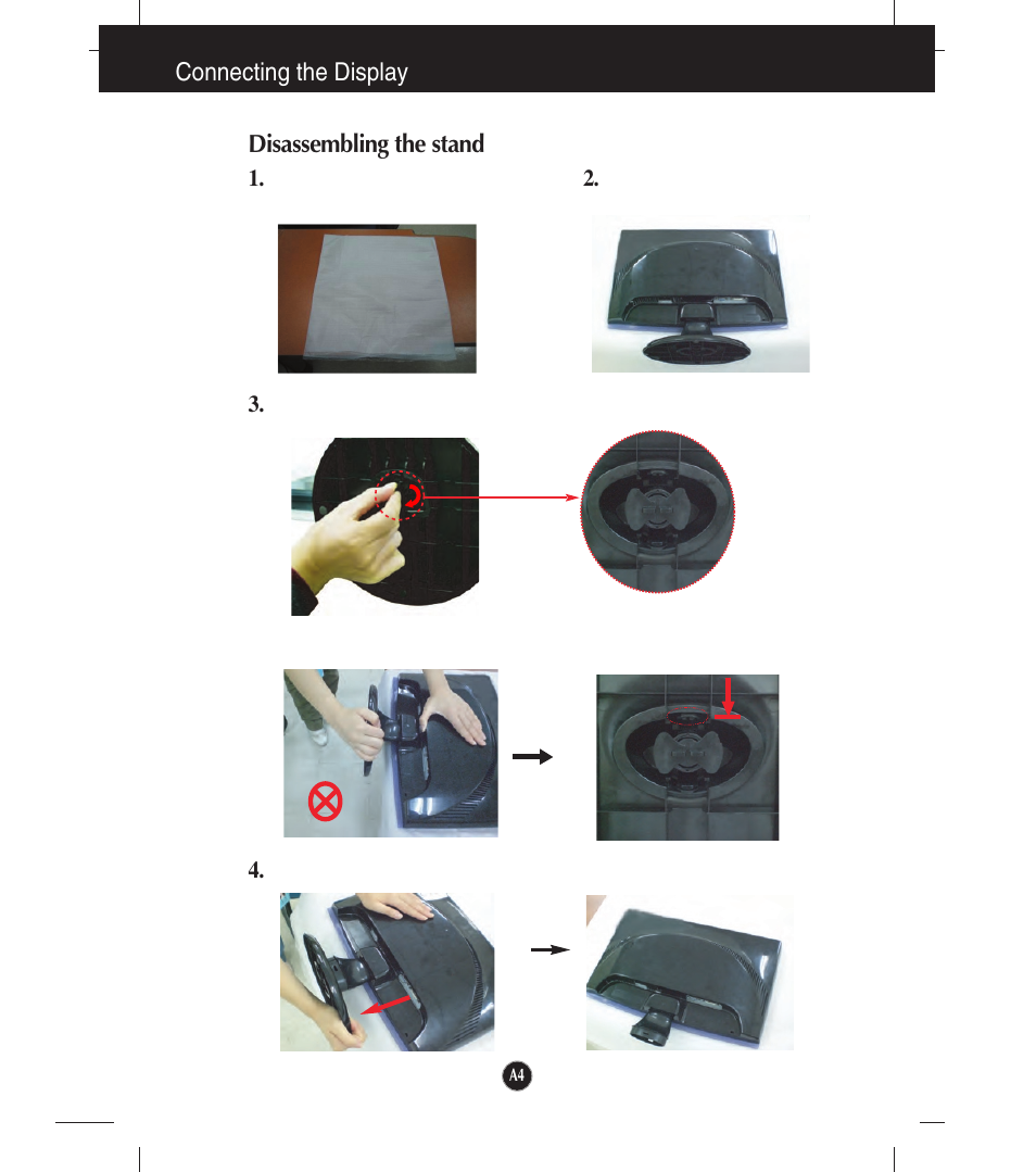 Disassembling the stand, Connecting the display disassembling the stand | LG W1953T-PF User Manual | Page 5 / 26