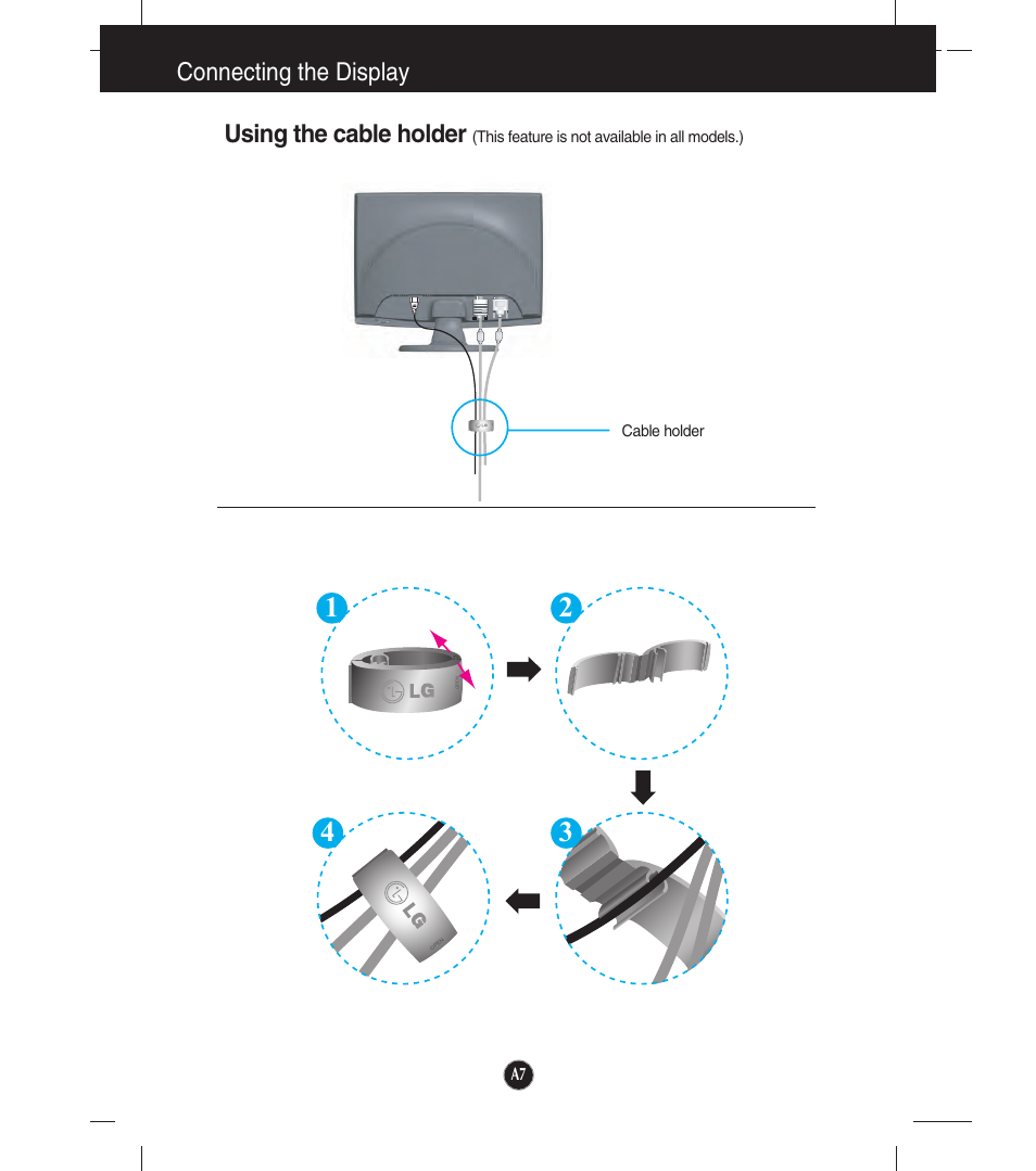 Using the cable holder, Connecting the display | LG W1953T-PF User Manual | Page 8 / 26