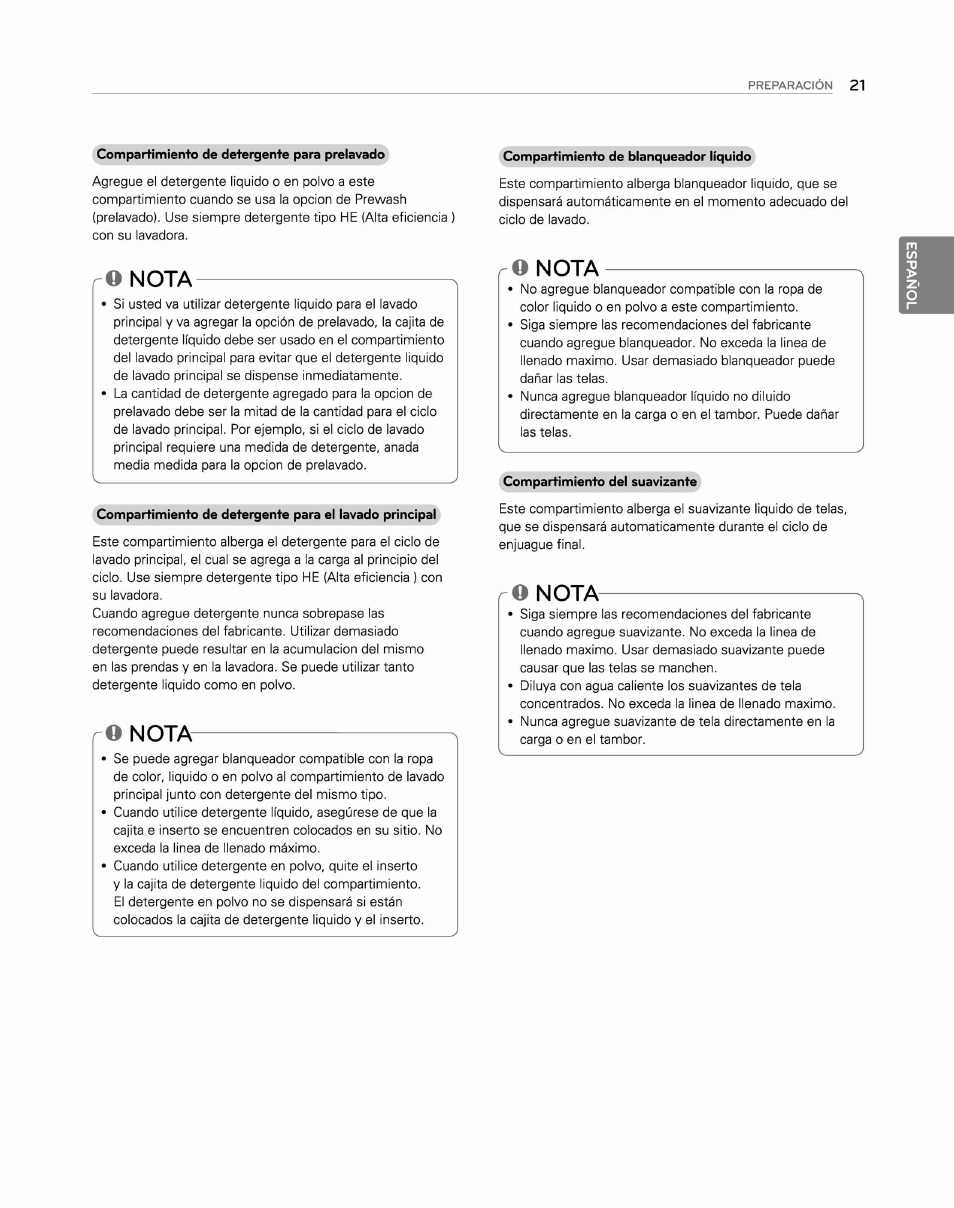 O nota | LG WM2250CW User Manual | Page 62 / 81
