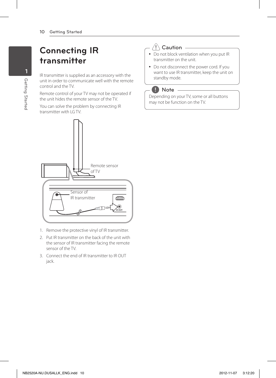 Connecting ir transmitter | LG NB2520A User Manual | Page 10 / 26
