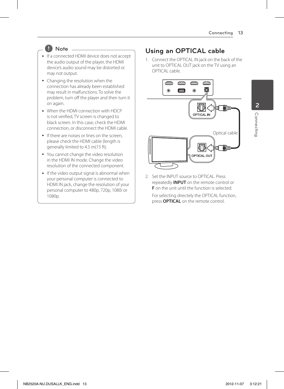 Using an optical cable | LG NB2520A User Manual | Page 13 / 26