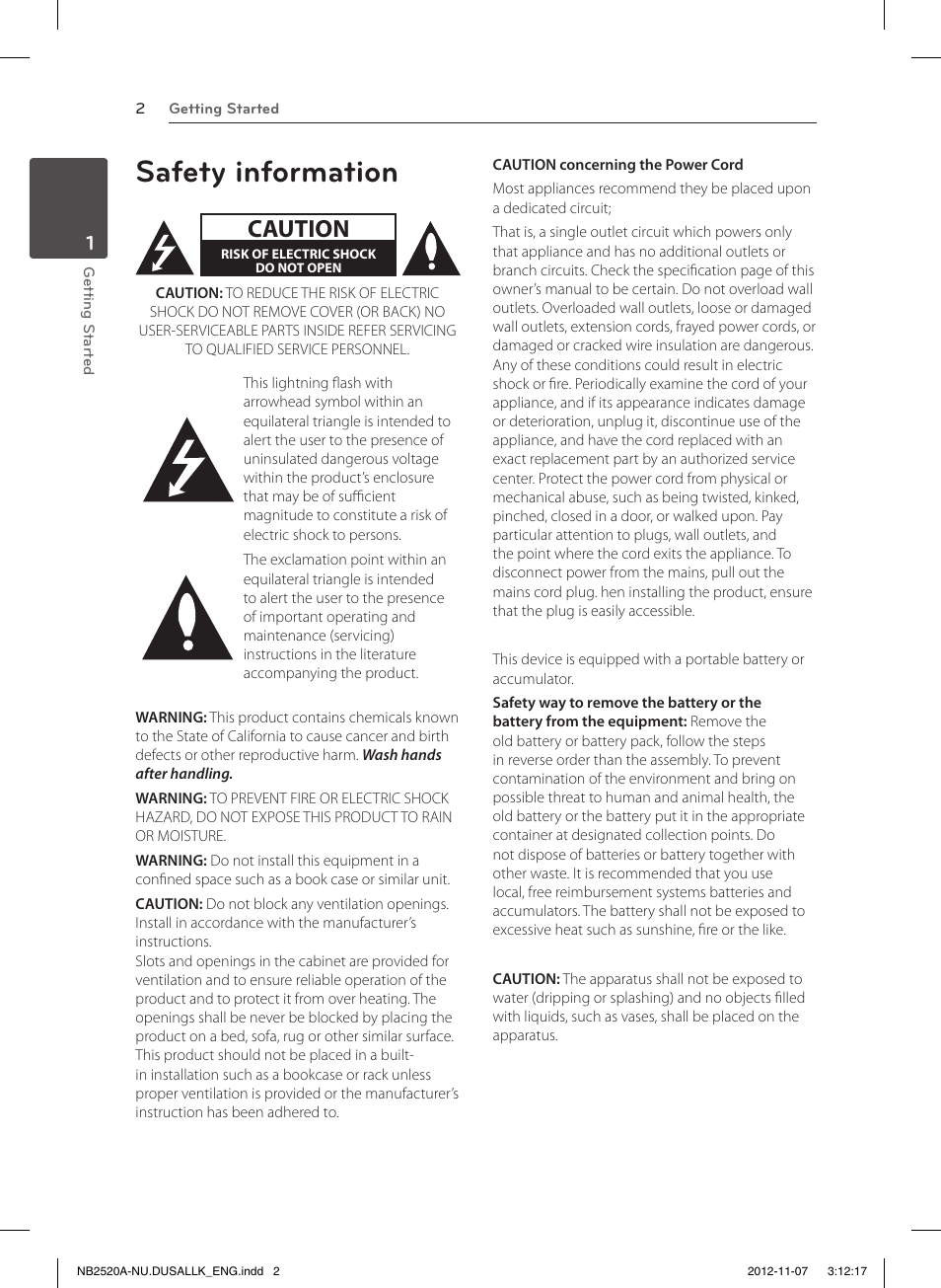 Safety information, Caution | LG NB2520A User Manual | Page 2 / 26