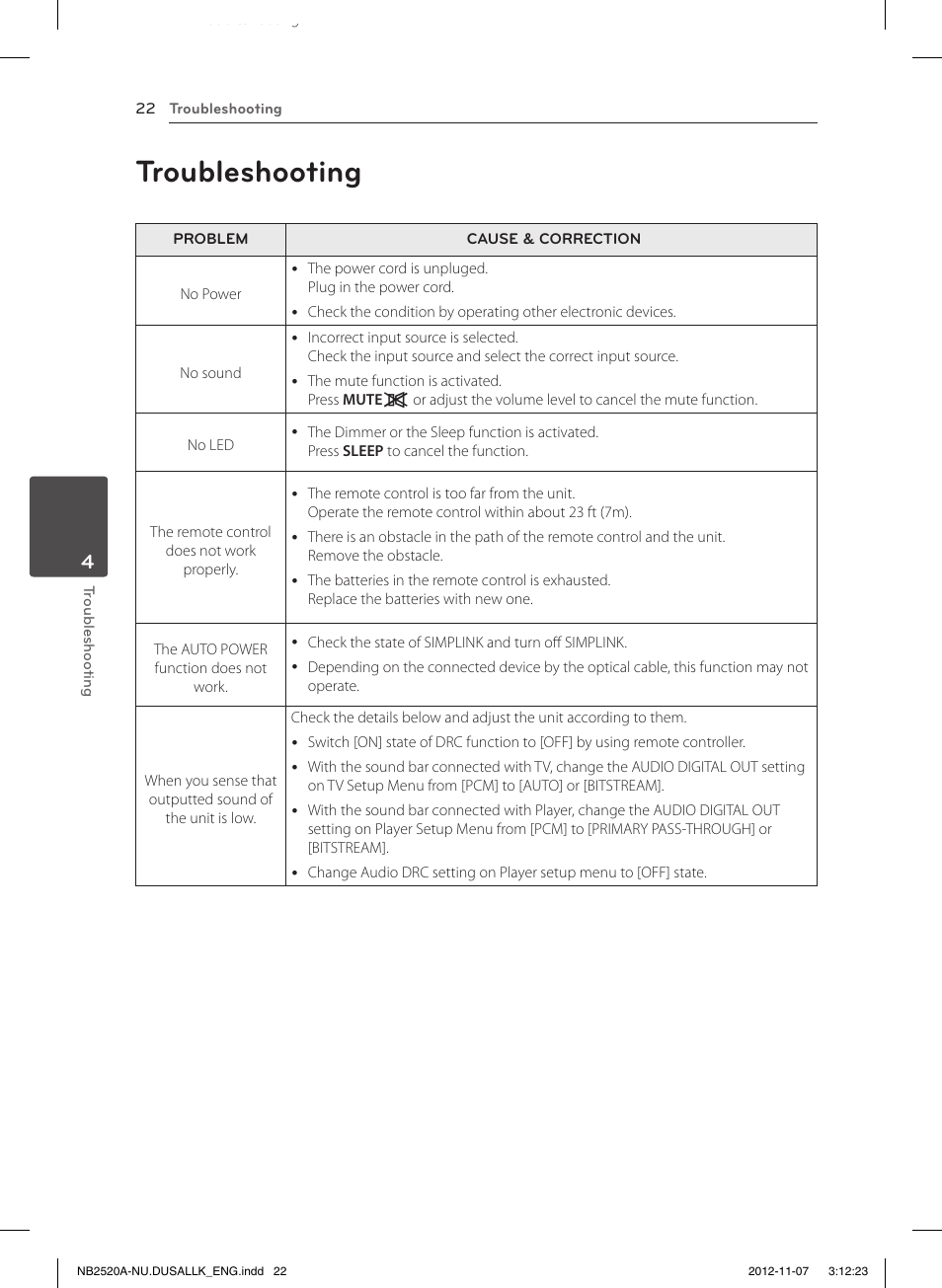 Troubleshooting | LG NB2520A User Manual | Page 22 / 26