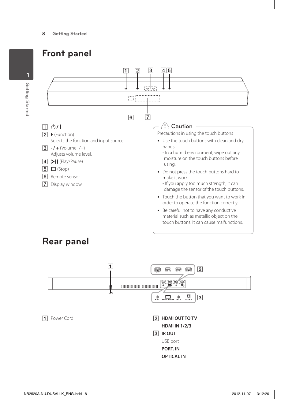 Front panel, Rear panel | LG NB2520A User Manual | Page 8 / 26