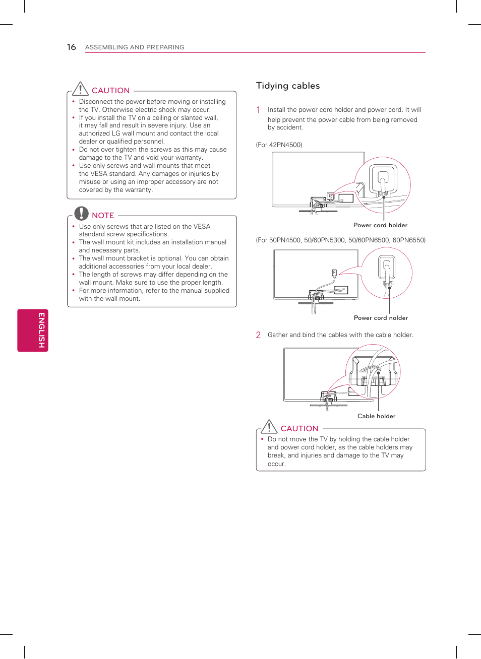 Tidying cables | LG 42PN4500 User Manual | Page 16 / 44