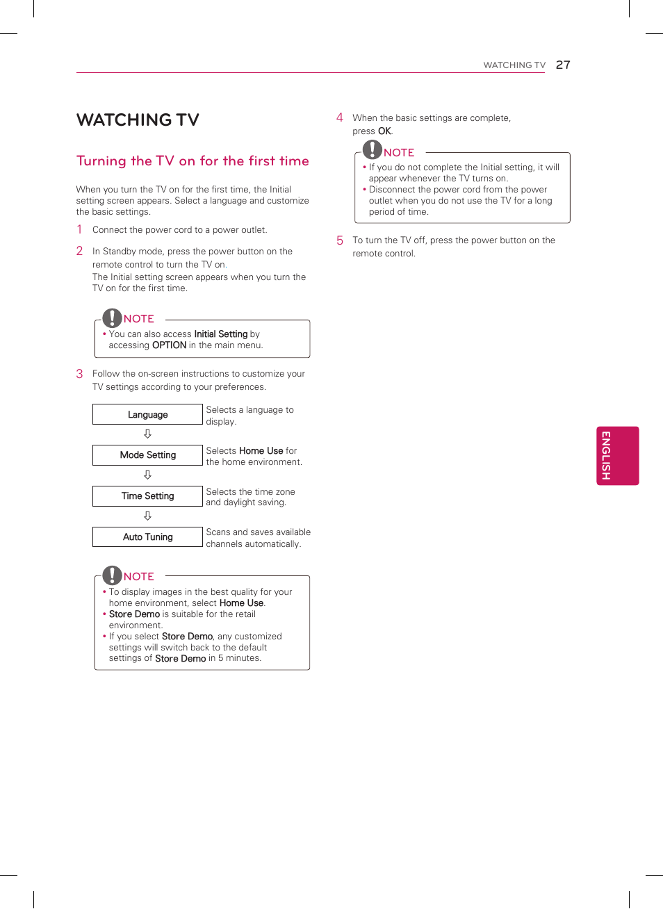 Watching tv, Turning the tv on for the first time | LG 42PN4500 User Manual | Page 27 / 44