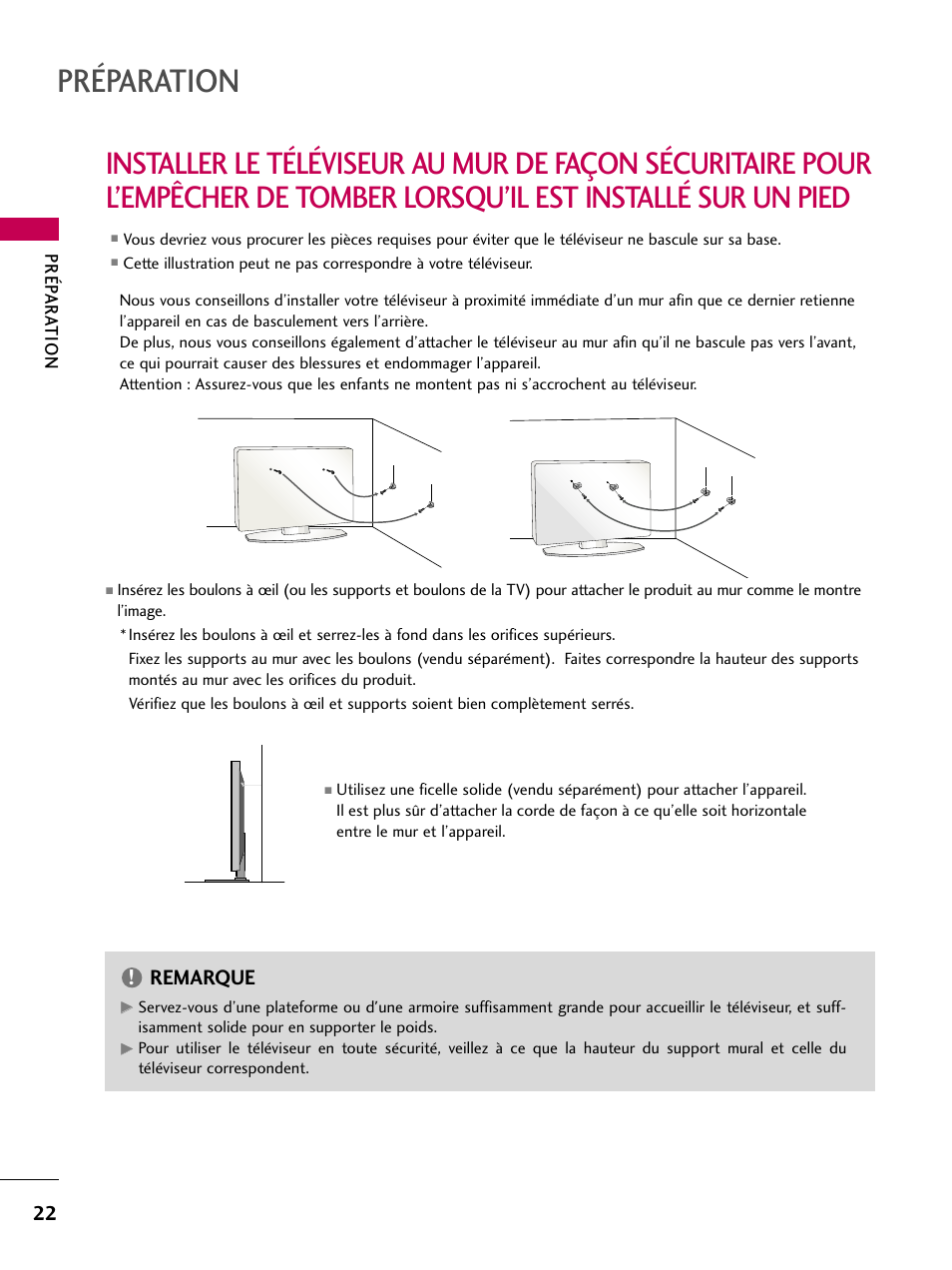 Préparation, Remarque | LG 22LD350C User Manual | Page 157 / 379