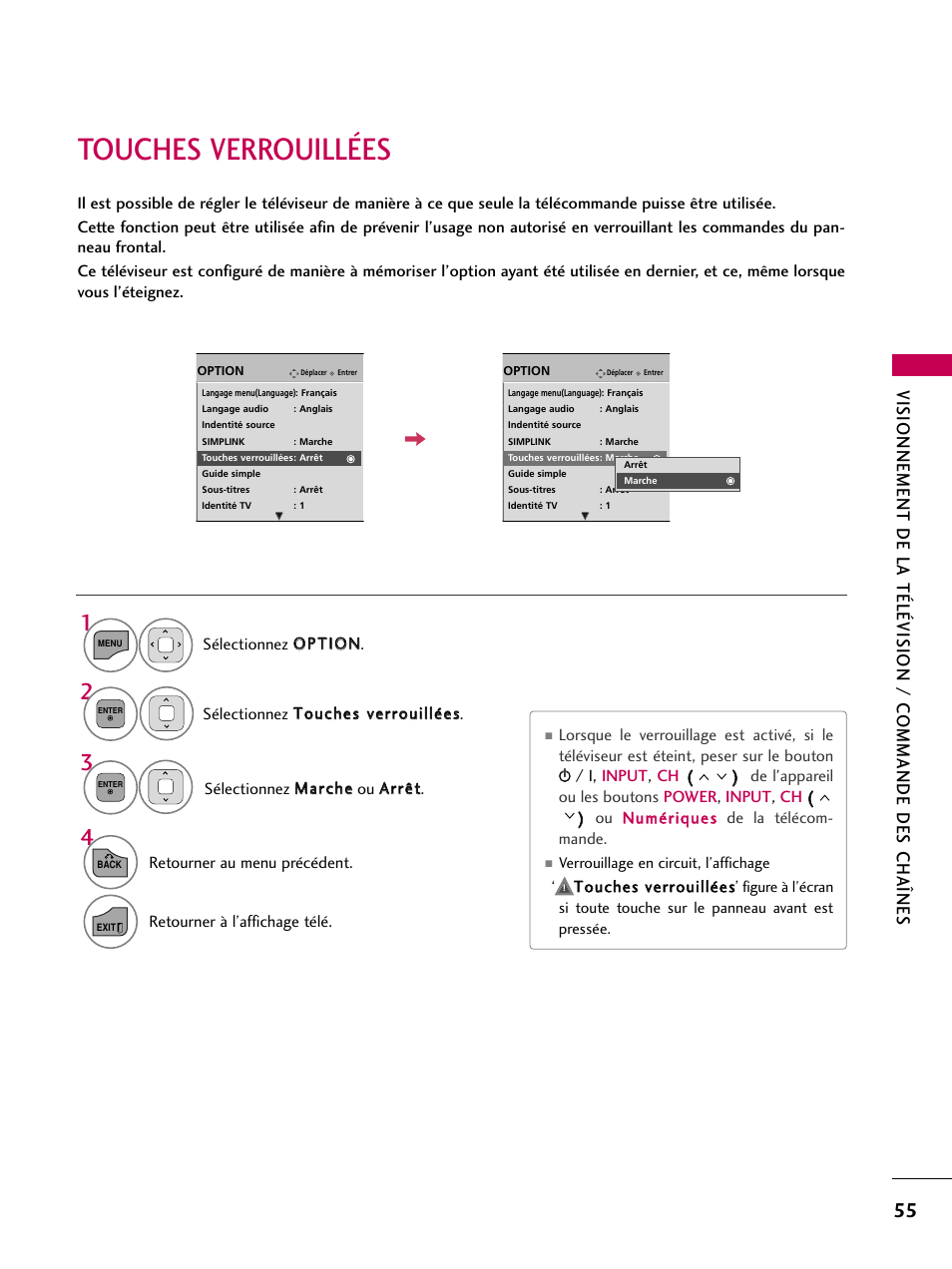 Touches verrouillées | LG 22LD350C User Manual | Page 190 / 379