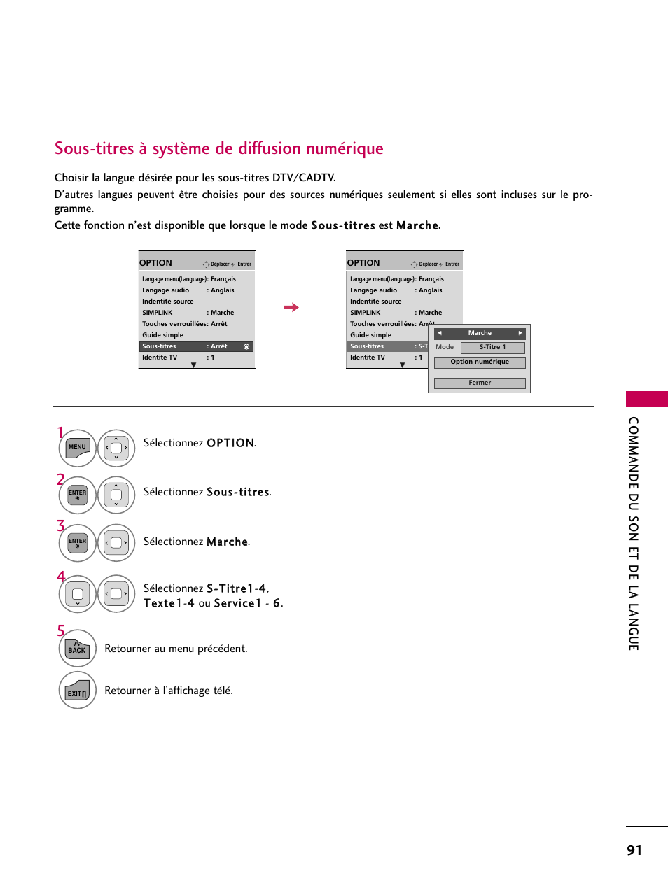 Sous-titres à système de diffusion numérique, Commande du son et de la langue | LG 22LD350C User Manual | Page 226 / 379