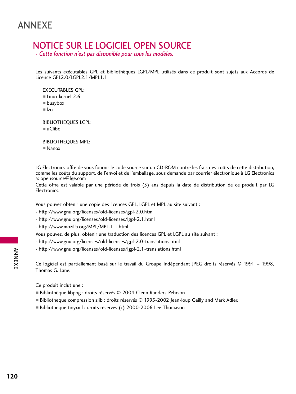 Notice sur le logiciel open source, Annexe | LG 22LD350C User Manual | Page 255 / 379