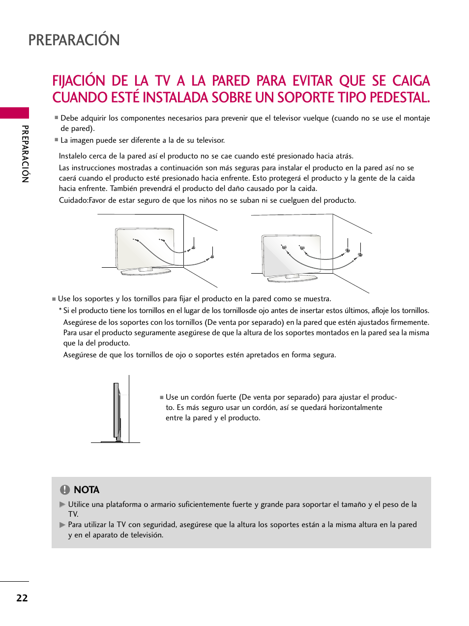 Preparación, Nota | LG 22LD350C User Manual | Page 279 / 379