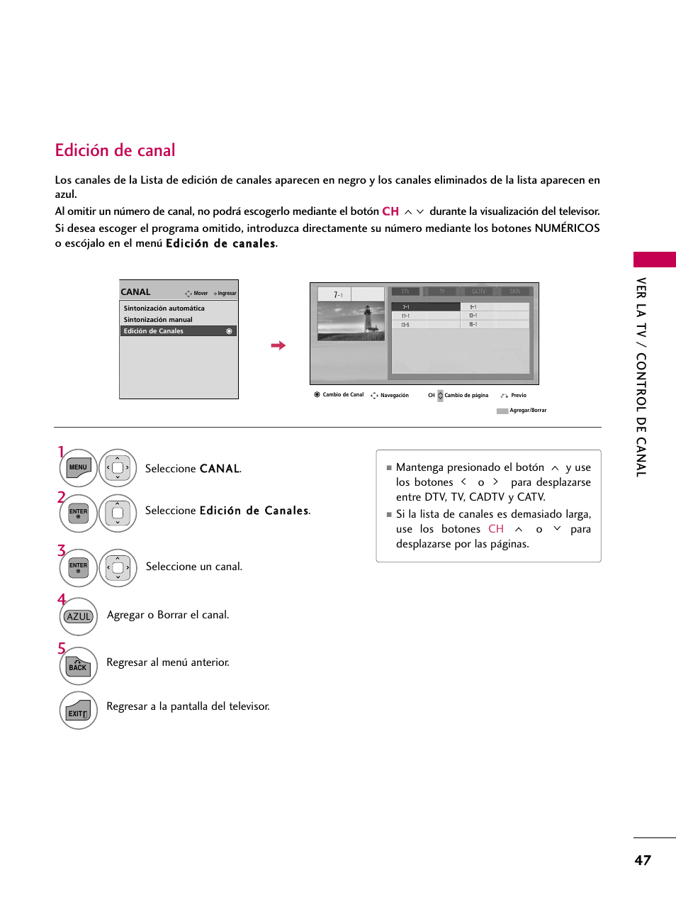 Edición de canal, Ver la tv / contr ol de canal | LG 22LD350C User Manual | Page 304 / 379