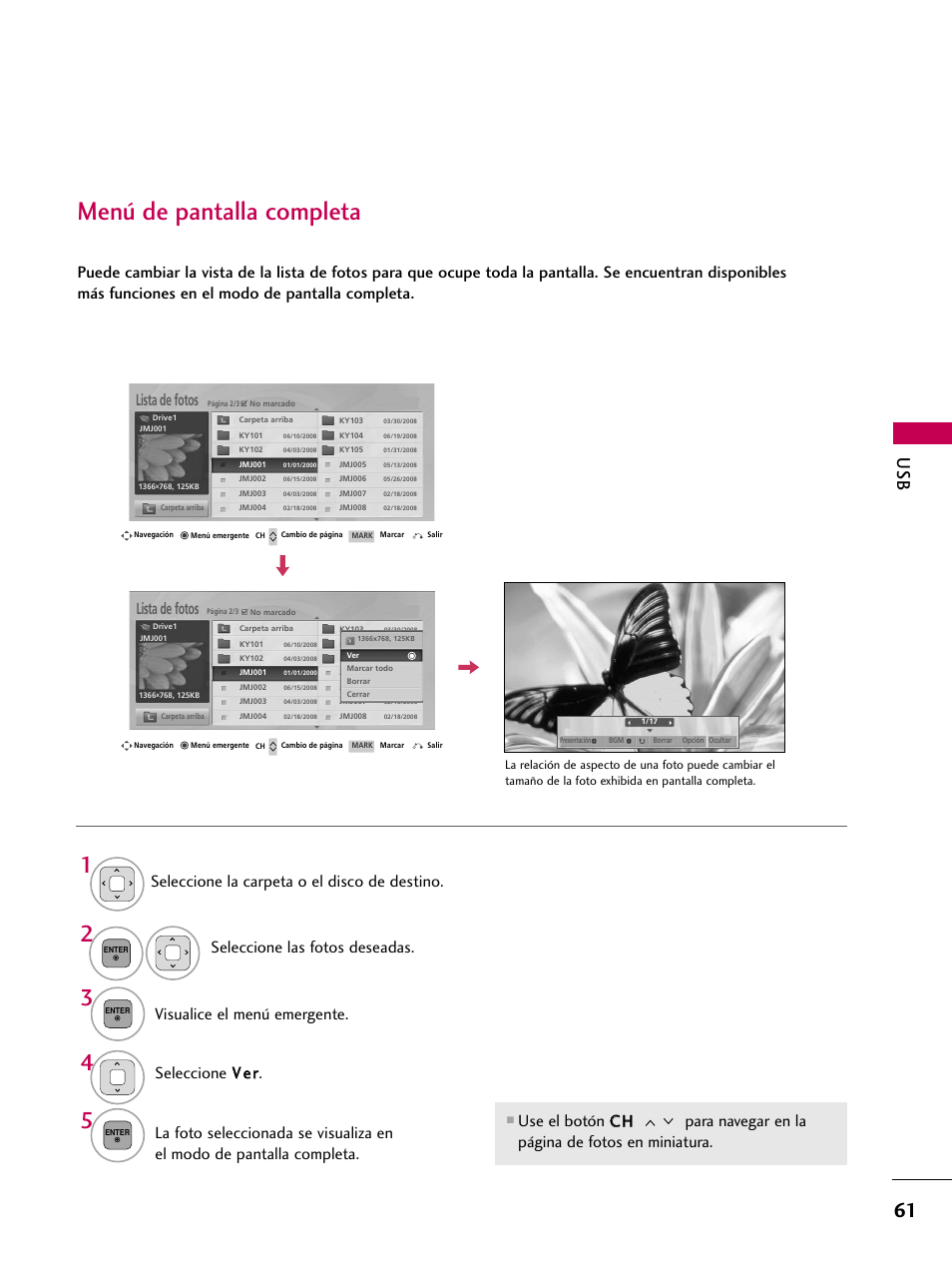 Menú de pantalla completa, Lista de fotos | LG 22LD350C User Manual | Page 318 / 379