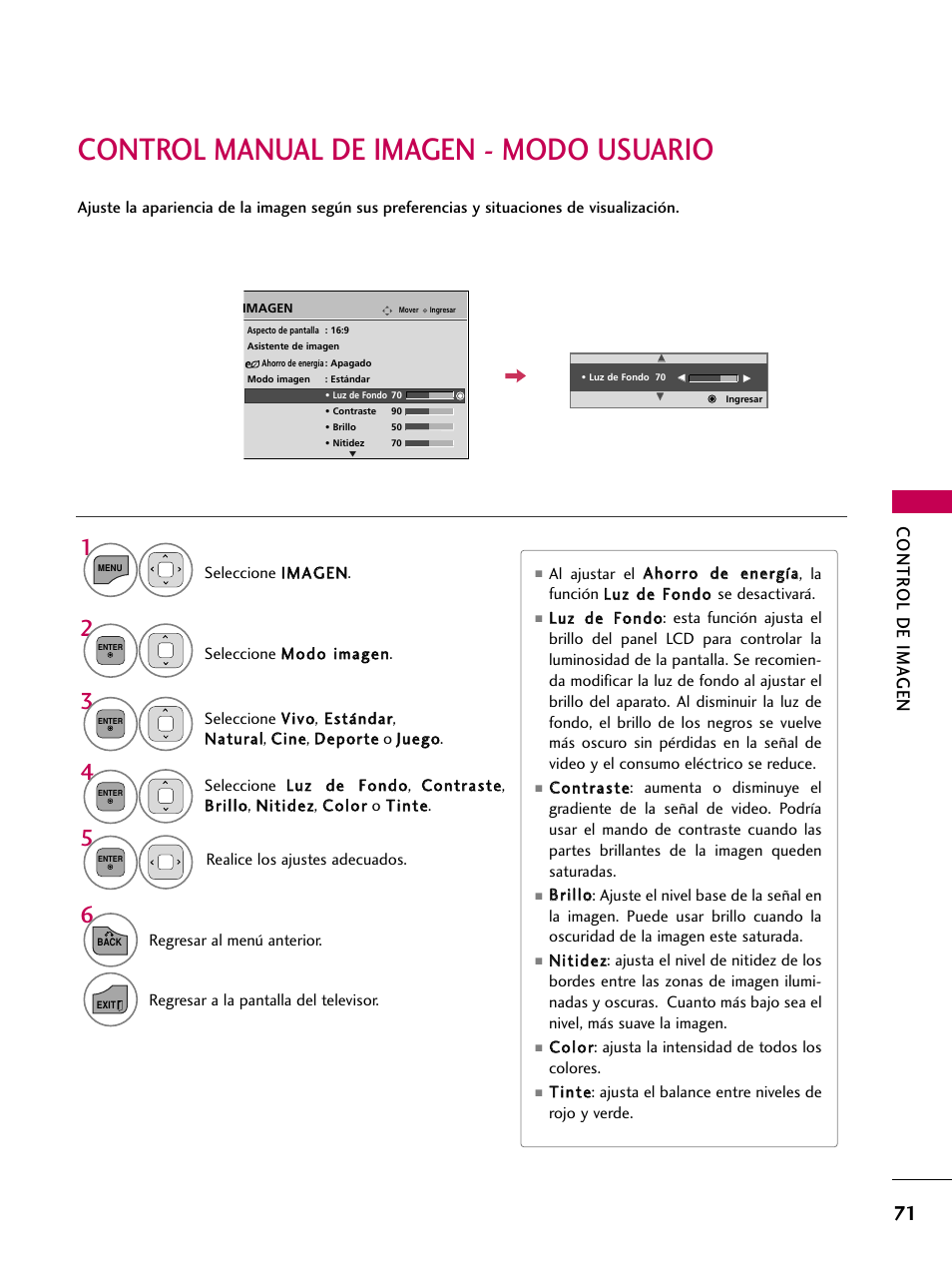 Control manual de imagen - modo usuario, Contr ol de ima gen | LG 22LD350C User Manual | Page 328 / 379