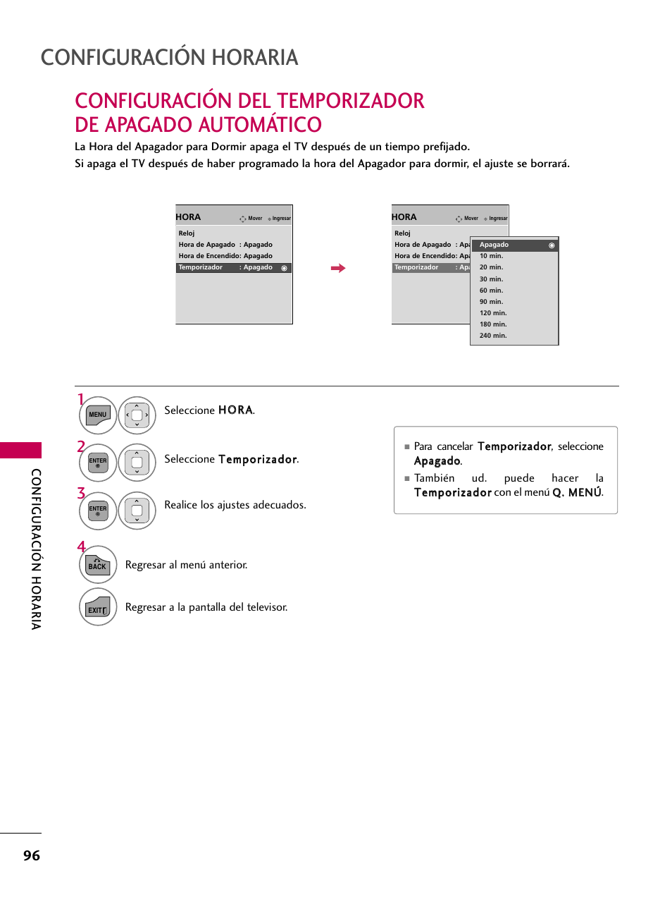 Configuración horaria, Configur a ción hor aria | LG 22LD350C User Manual | Page 353 / 379