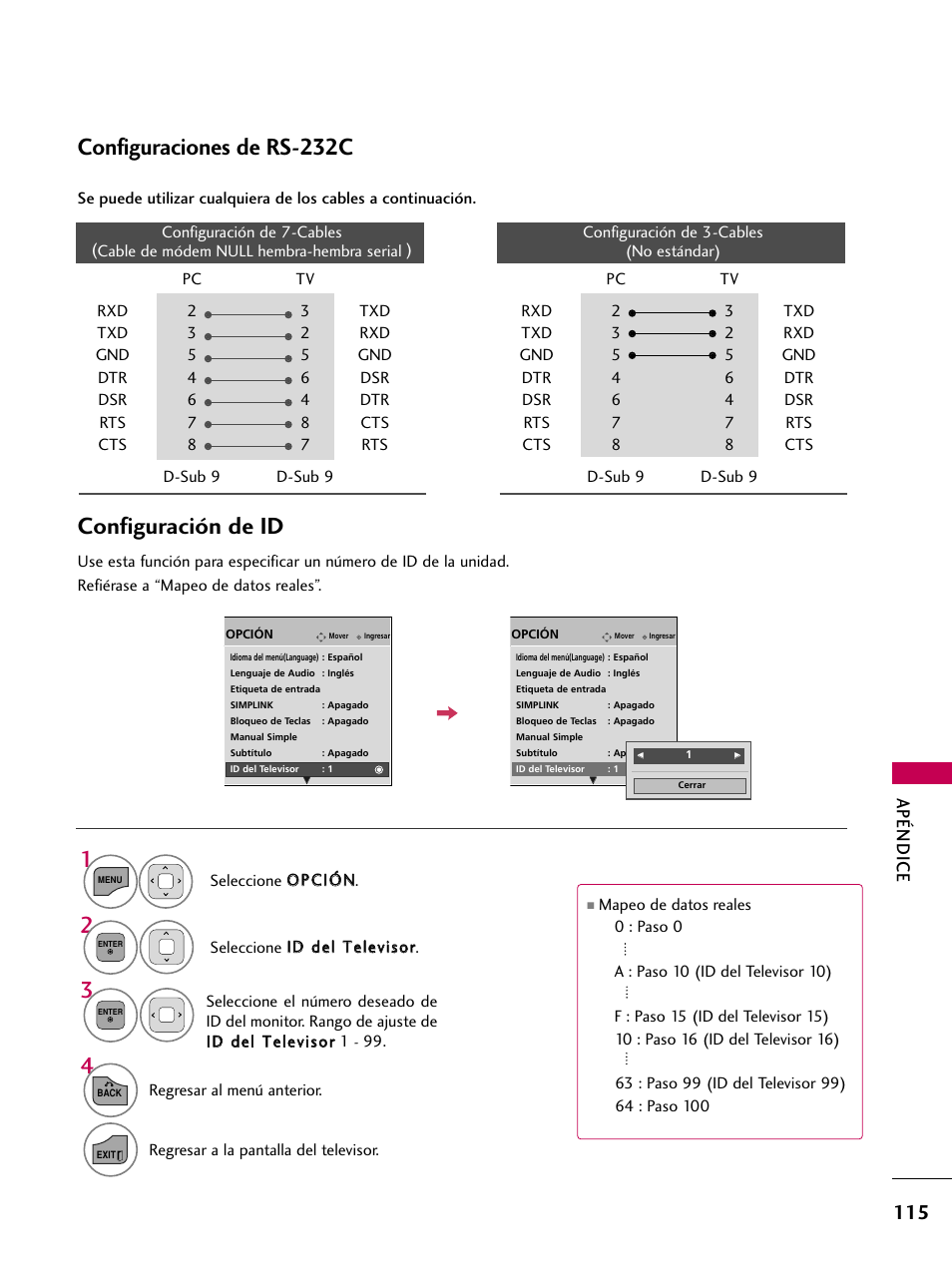 Configuraciones de rs-232c, Configuración de id, Apéndice | LG 22LD350C User Manual | Page 372 / 379
