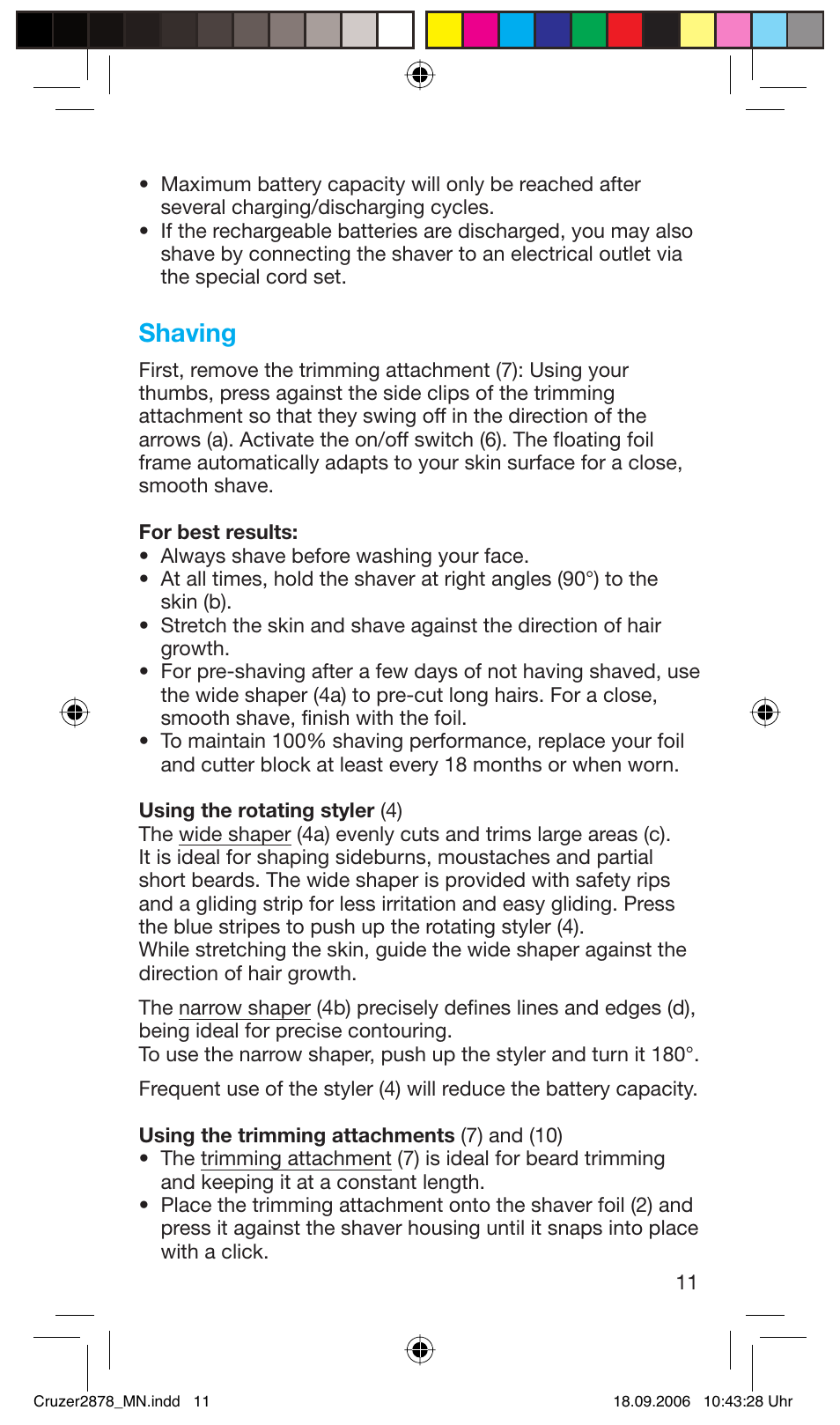 Shaving | Braun 2878 User Manual | Page 11 / 65