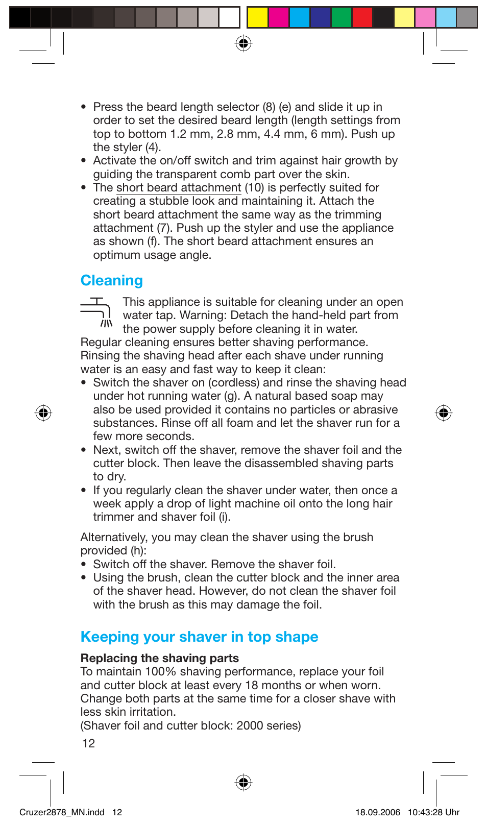 Cleaning, Keeping your shaver in top shape | Braun 2878 User Manual | Page 12 / 65