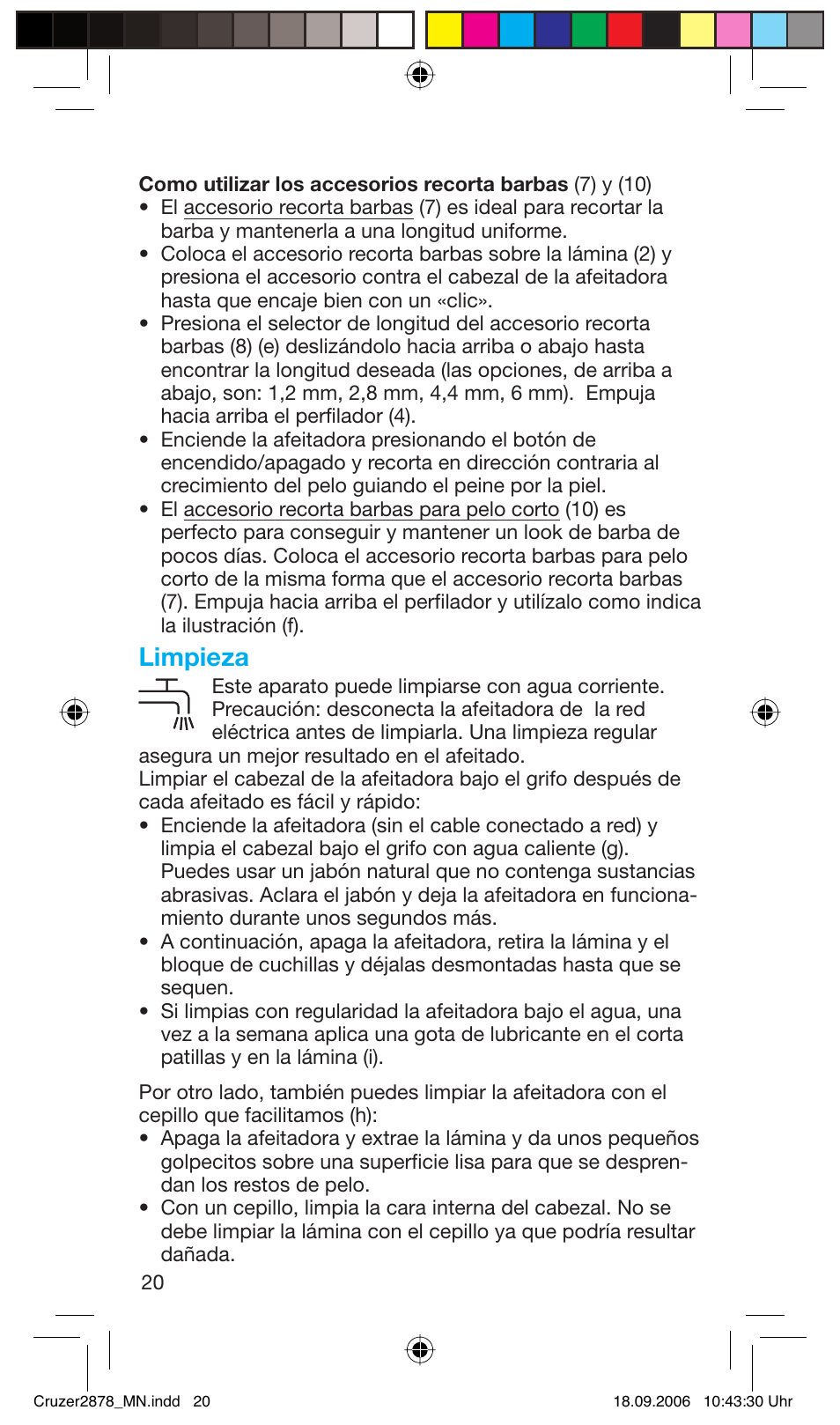 Limpieza | Braun 2878 User Manual | Page 20 / 65