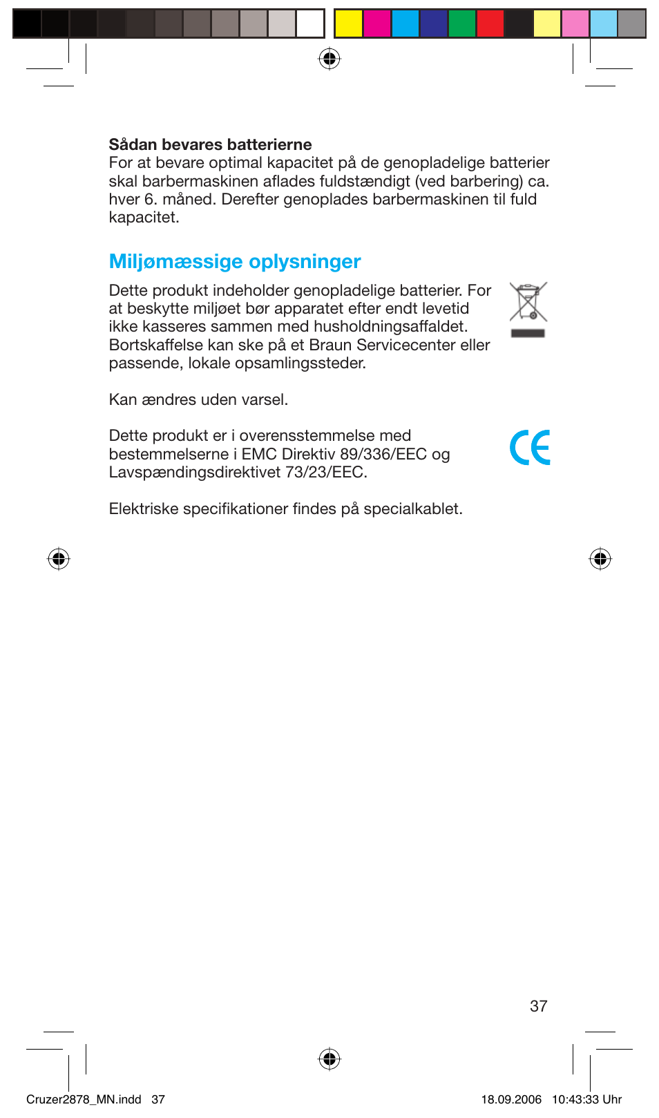 Miljømæssige oplysninger | Braun 2878 User Manual | Page 37 / 65
