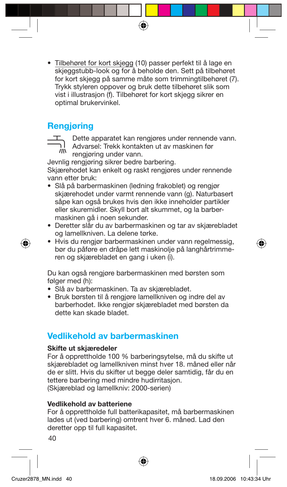 Rengjøring, Vedlikehold av barbermaskinen | Braun 2878 User Manual | Page 40 / 65