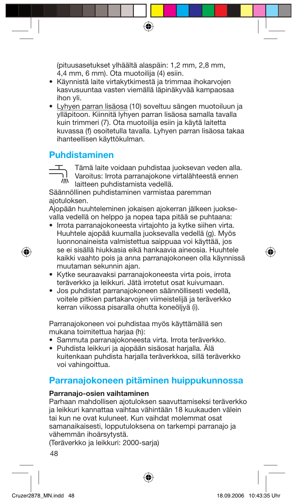 Puhdistaminen, Parranajokoneen pitäminen huippukunnossa | Braun 2878 User Manual | Page 48 / 65