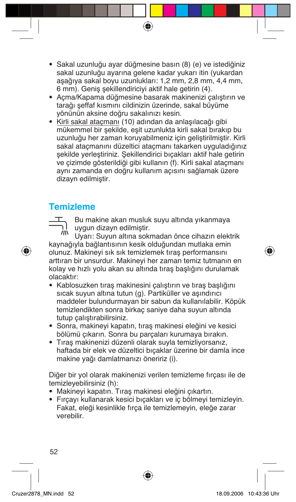 Temizleme | Braun 2878 User Manual | Page 52 / 65