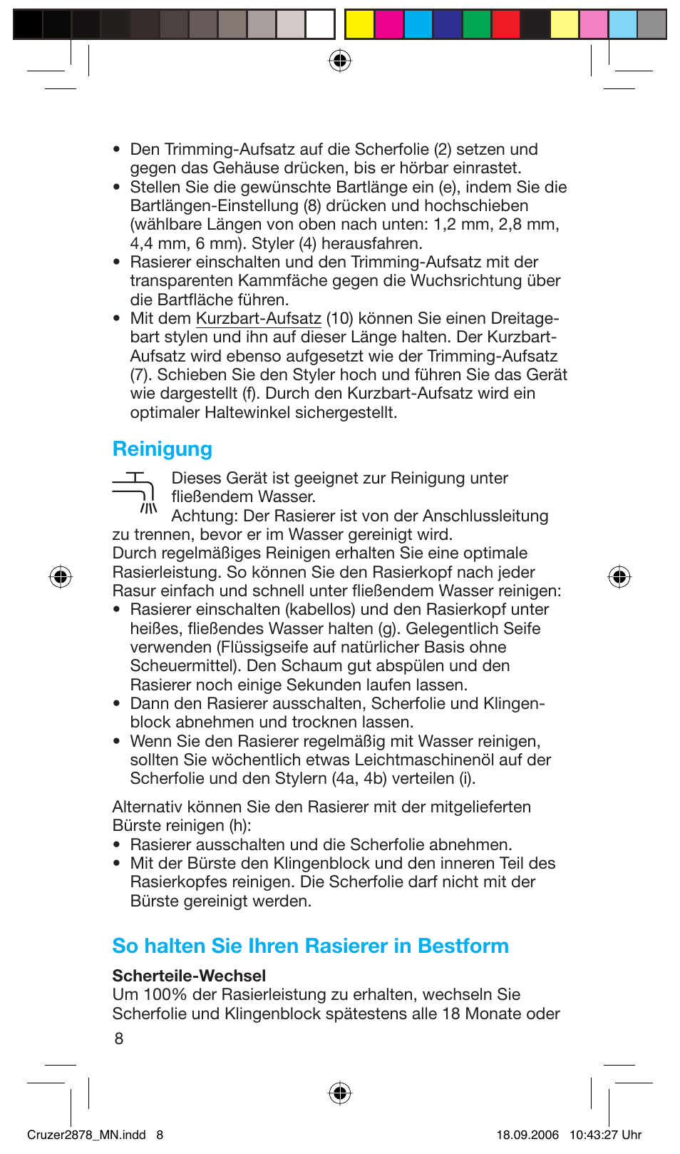Reinigung, So halten sie ihren rasierer in bestform | Braun 2878 User Manual | Page 8 / 65