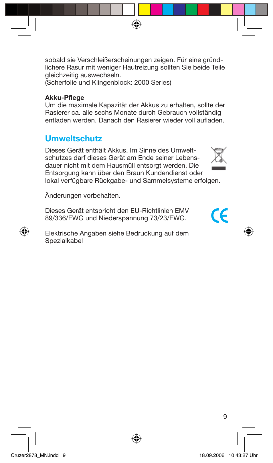 Umweltschutz | Braun 2878 User Manual | Page 9 / 65