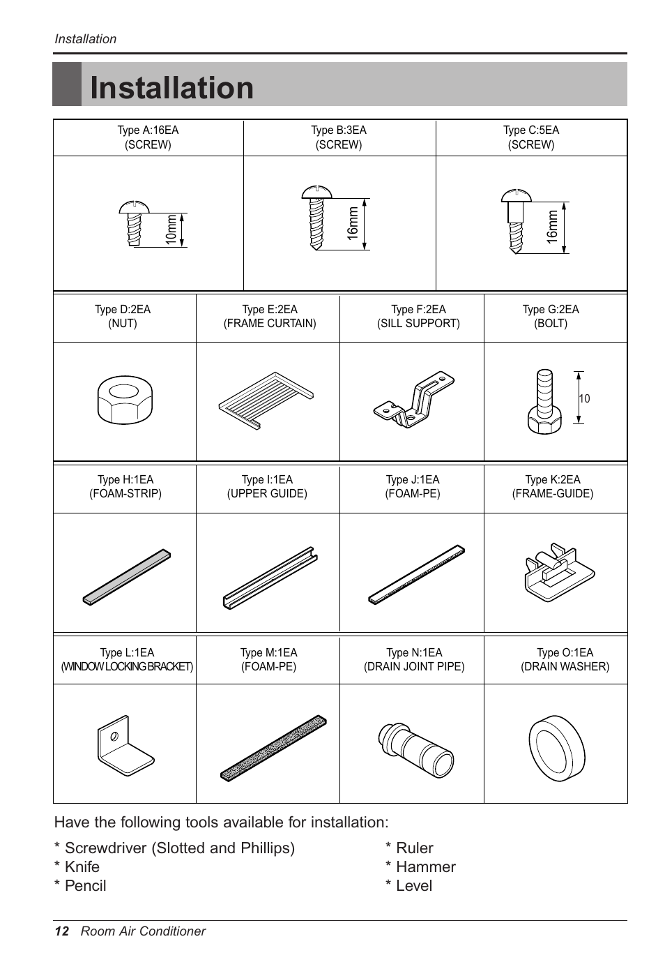 Installation | LG WG1205R User Manual | Page 12 / 50