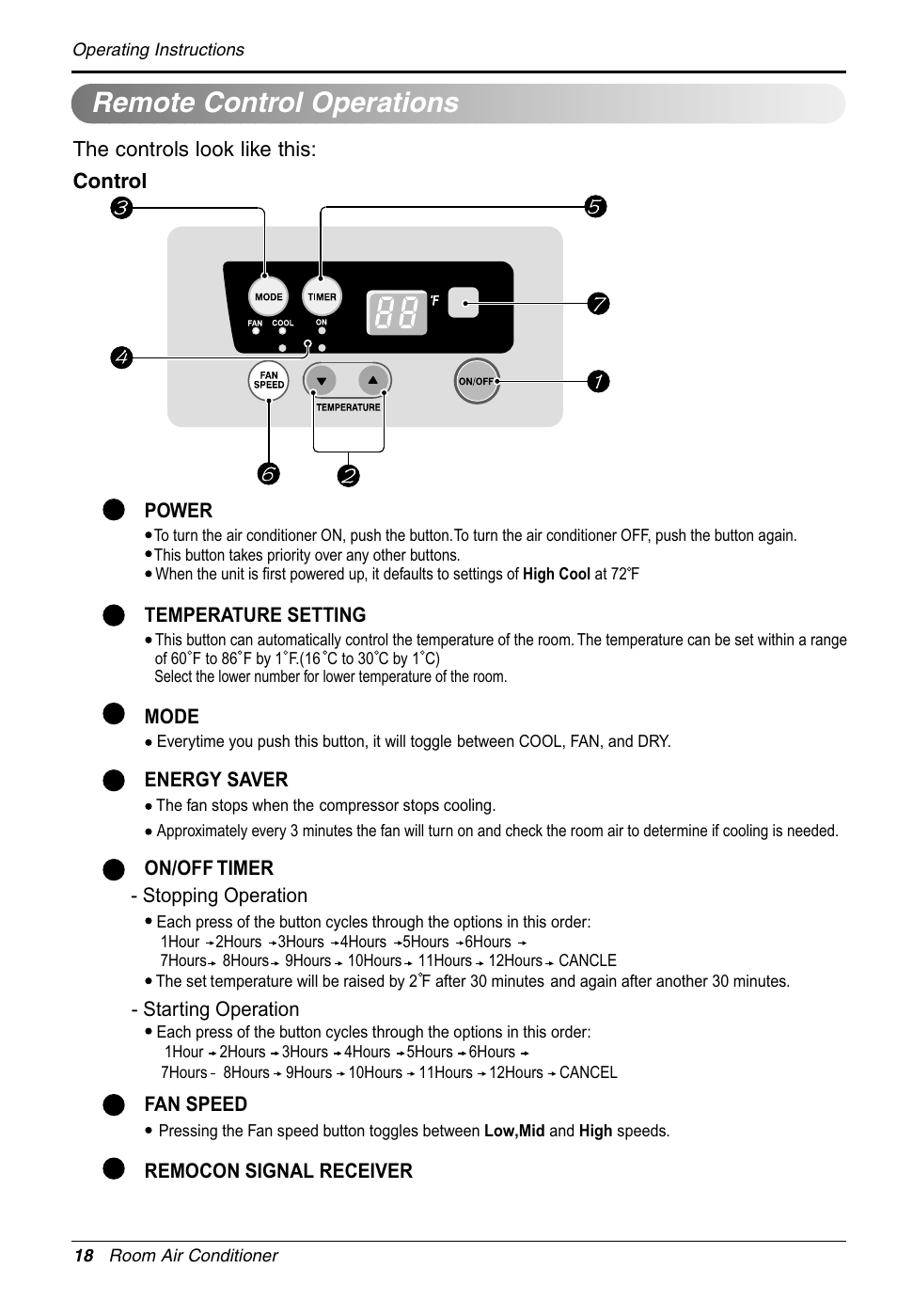 Remote control operations | LG WG1205R User Manual | Page 18 / 50