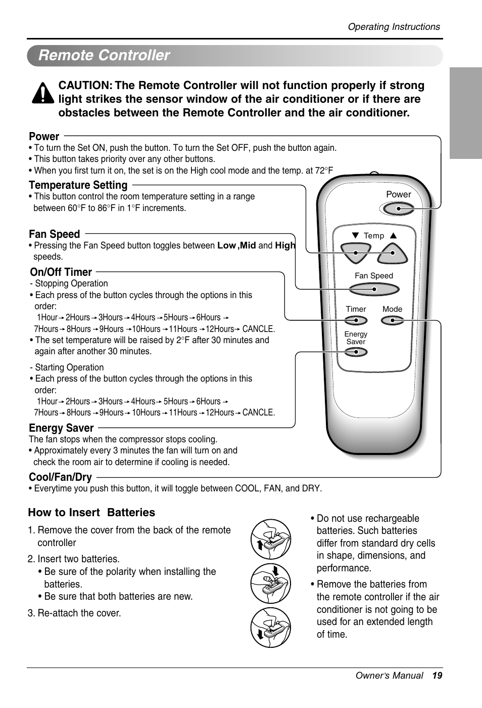 Remote controller, Englishenglishenglish english | LG WG1205R User Manual | Page 19 / 50